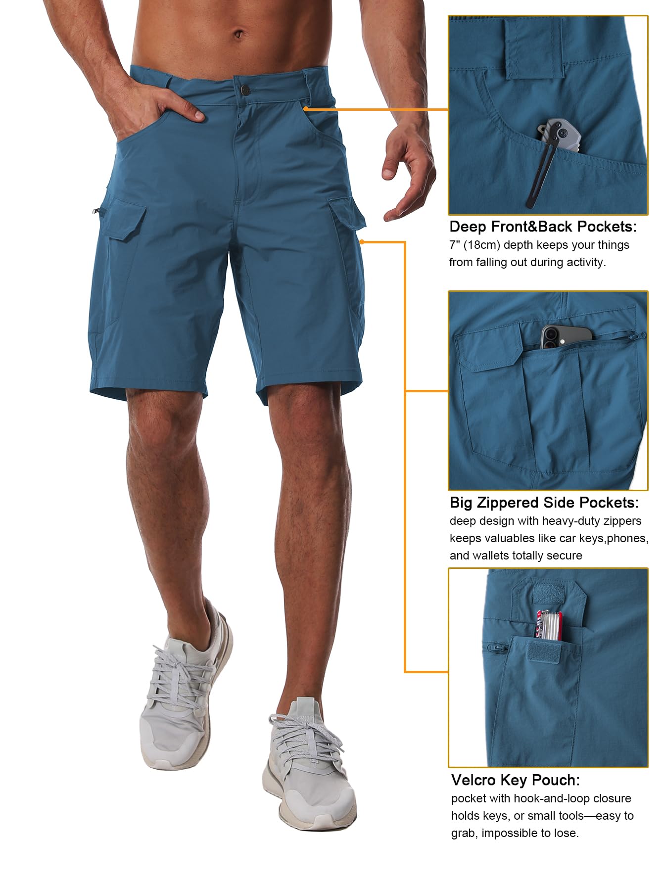 AUTIWITUA Men's Hiking Cargo Shorts Quick Dry 9" Lightweight Tactical Work Shorts with Pockets(No Belt) Blue