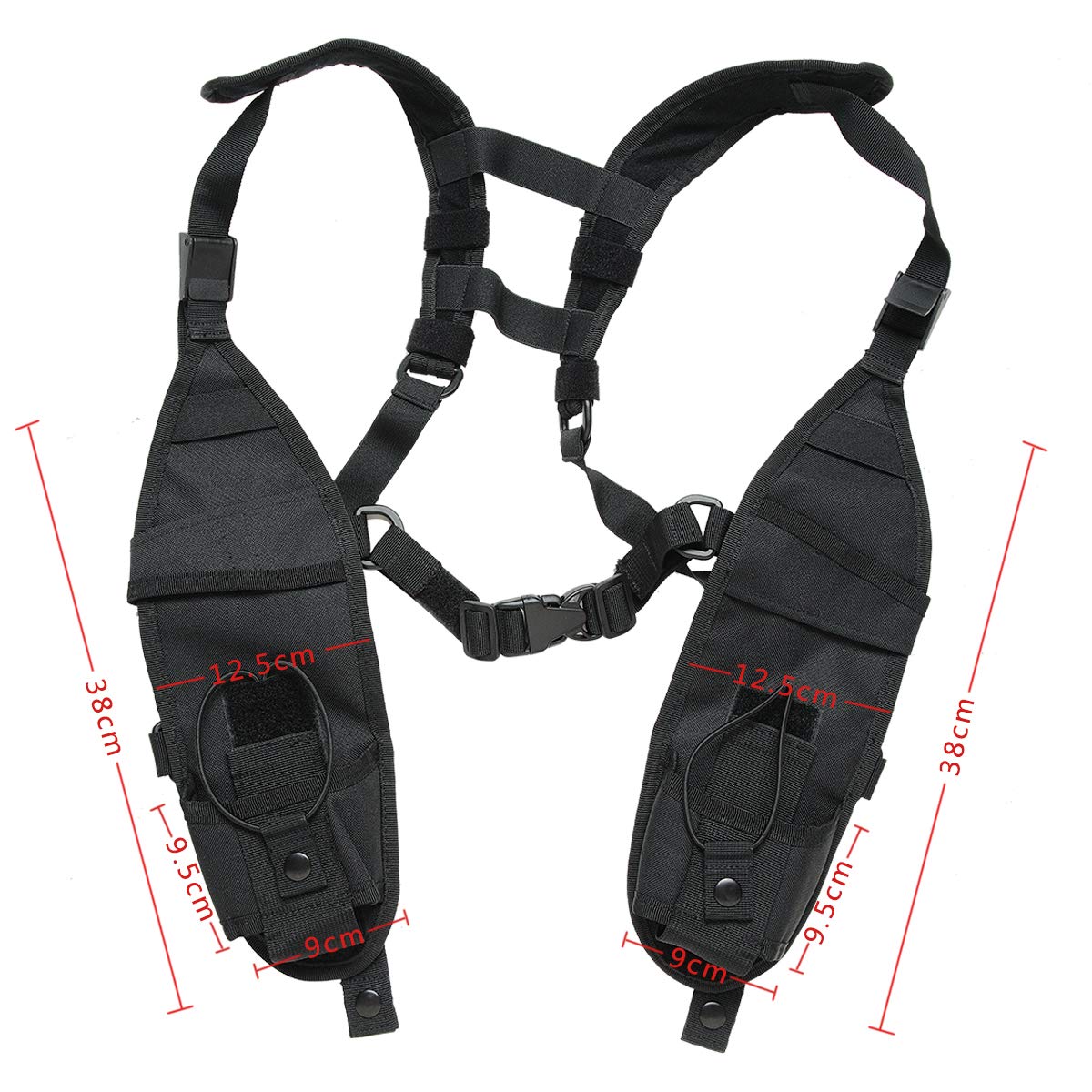 ABBREE Double Radio Shoulder Harness Holster Chest Holder Radio Case Vest Rig for Baofeng Motorola Midland Cobra Two Way Radio Walkie Talkie