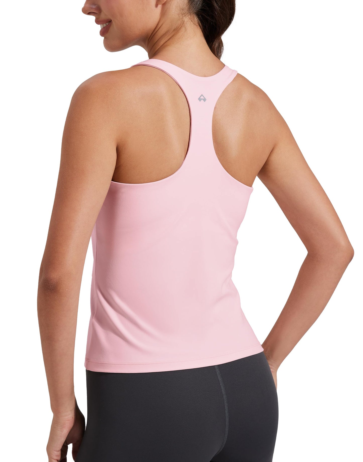 Pioneer Camp Workout Tank Tops for Women with Built in Bra, Sleeveless Gym Tops Seamless Racerback Athletic Yoga Shirts, Pink, S