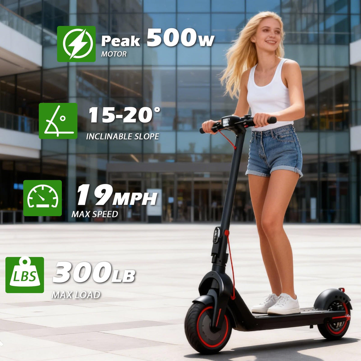 UrbanFish Electric Scooter, 350W/500W, 8.5" Tires, 17~20 Miles Range, 16/19 Mph, Folding E-Scooter with Dual Braking，APP Control (500-7.8AH)