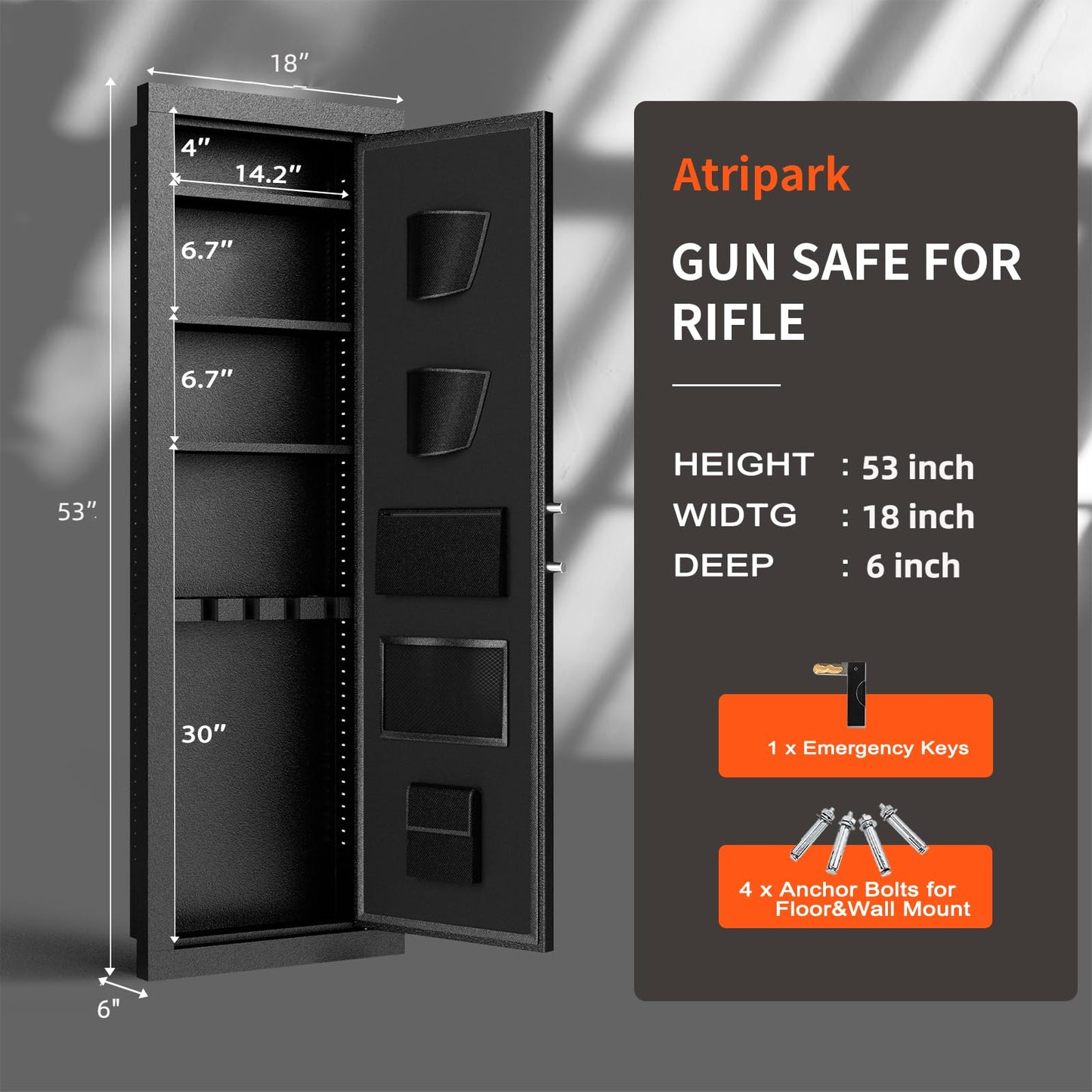 Bonusall in Wall Gun Safe with Fingerprint, Assembled 4 Rifle Safe with 4 Removable Shelf, in Wall Gun Safe Between Stud, Gun Safes for Rifles and Pistols with Adjustable Rack (White)