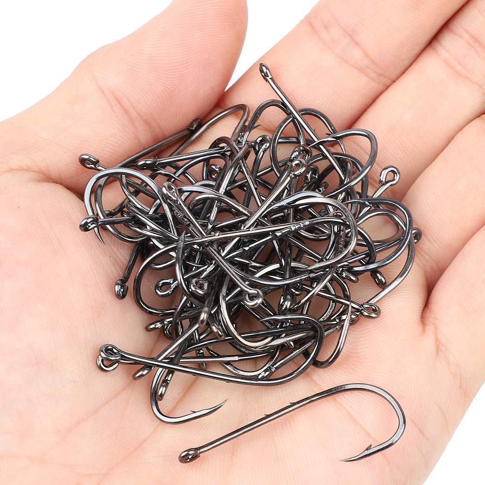DONQL Bait Holder Hooks, 600Pcs Double Barbed Fishing Hooks 3#-12# Carp Single Fish Hook Kit Fly Fishing Accessories Carbon Steel Jig Sea Hooks for Live Bait Freshwater Saltwater (600PCS)