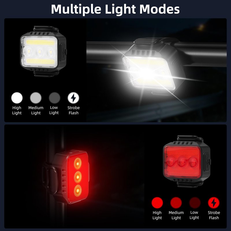 Heeykeey Bike Lights for Night Riding, USB Rechargeable Bike Lights Front and Back, Waterproof Bicycle Light, Bike Headlight and Tail Light Set,1.5 Hrs Fast Charging, Easy to Install