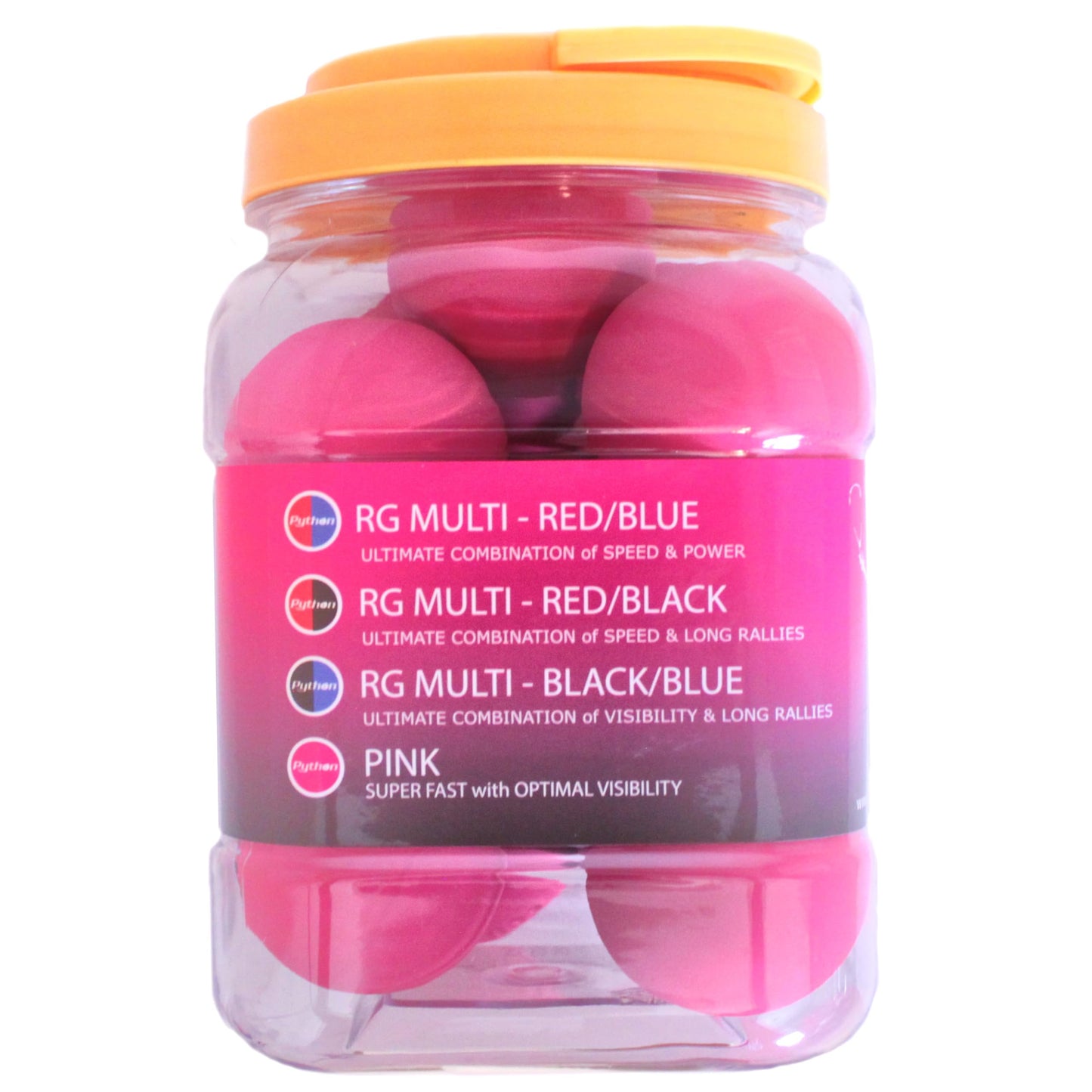 Python (Pink) Racquetballs (Super Fast w/Optimal Visibility)(Value Pack - 12 Ball Jug)