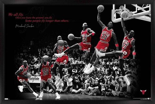 Trends International Michael Jordan - Fly Wall Poster, 14.725" x 22.375", Black Framed Version