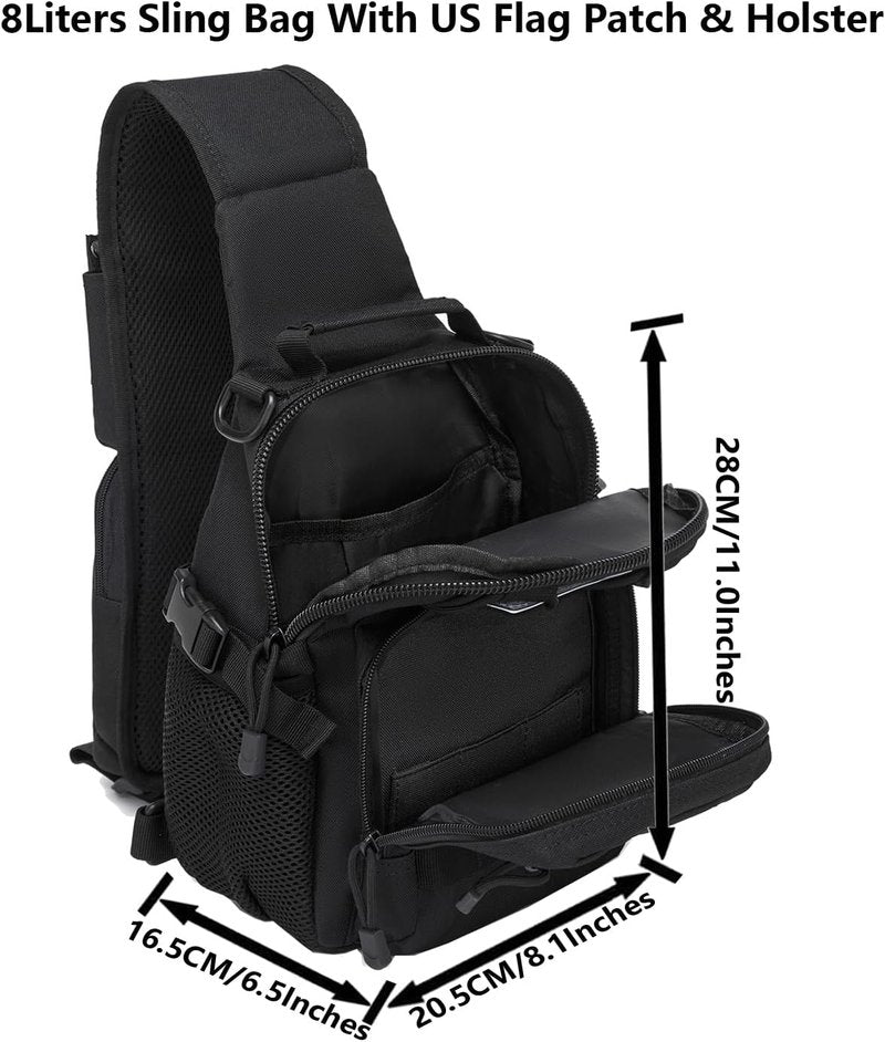 Tactical Sling Backpack - Small Crossbody Bag with Water Bottle & Radio Holder for Men | Versatile Shoulder Pouch