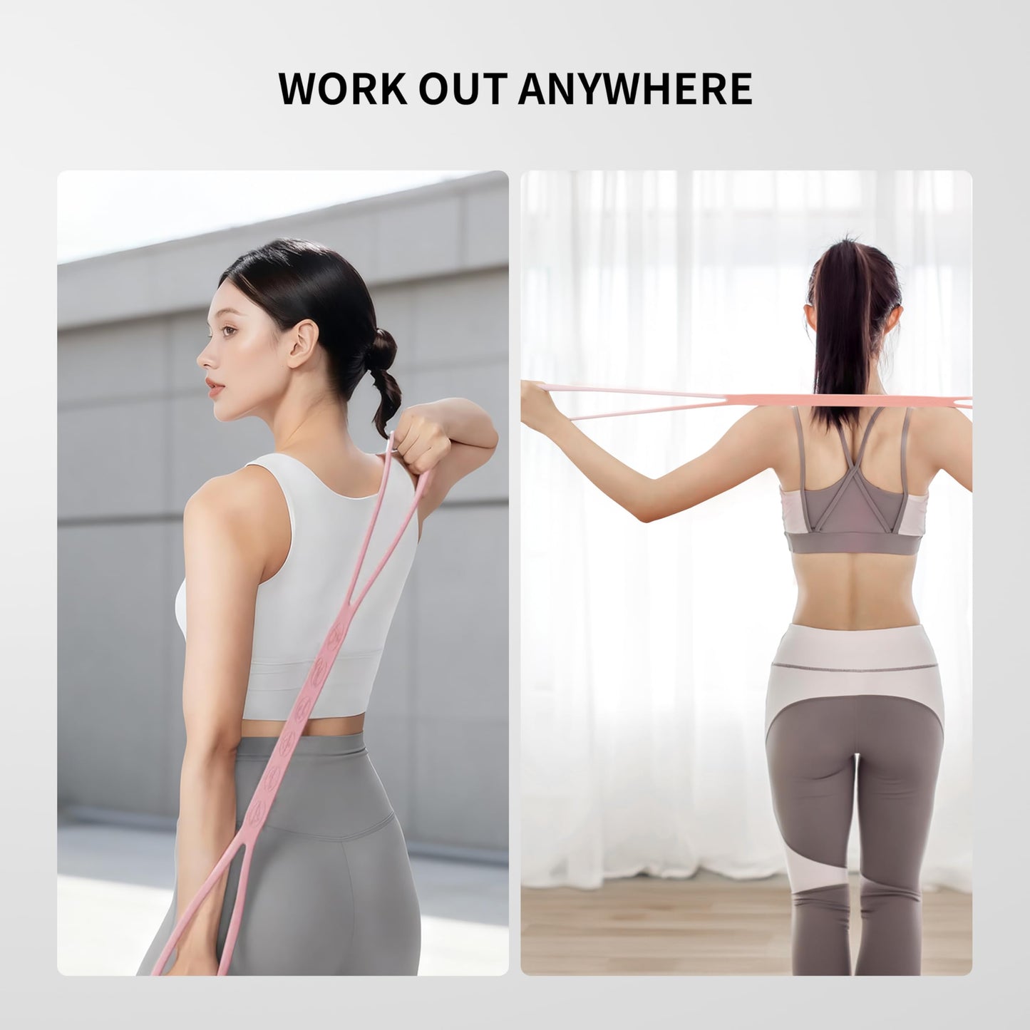 PROIRON Figure 8 Resistance Bands with Handles 15LB Exercise Band Stretch Bands for Yoga arm Chest and Shoulder Stretch Resistance Band for Women - Pink