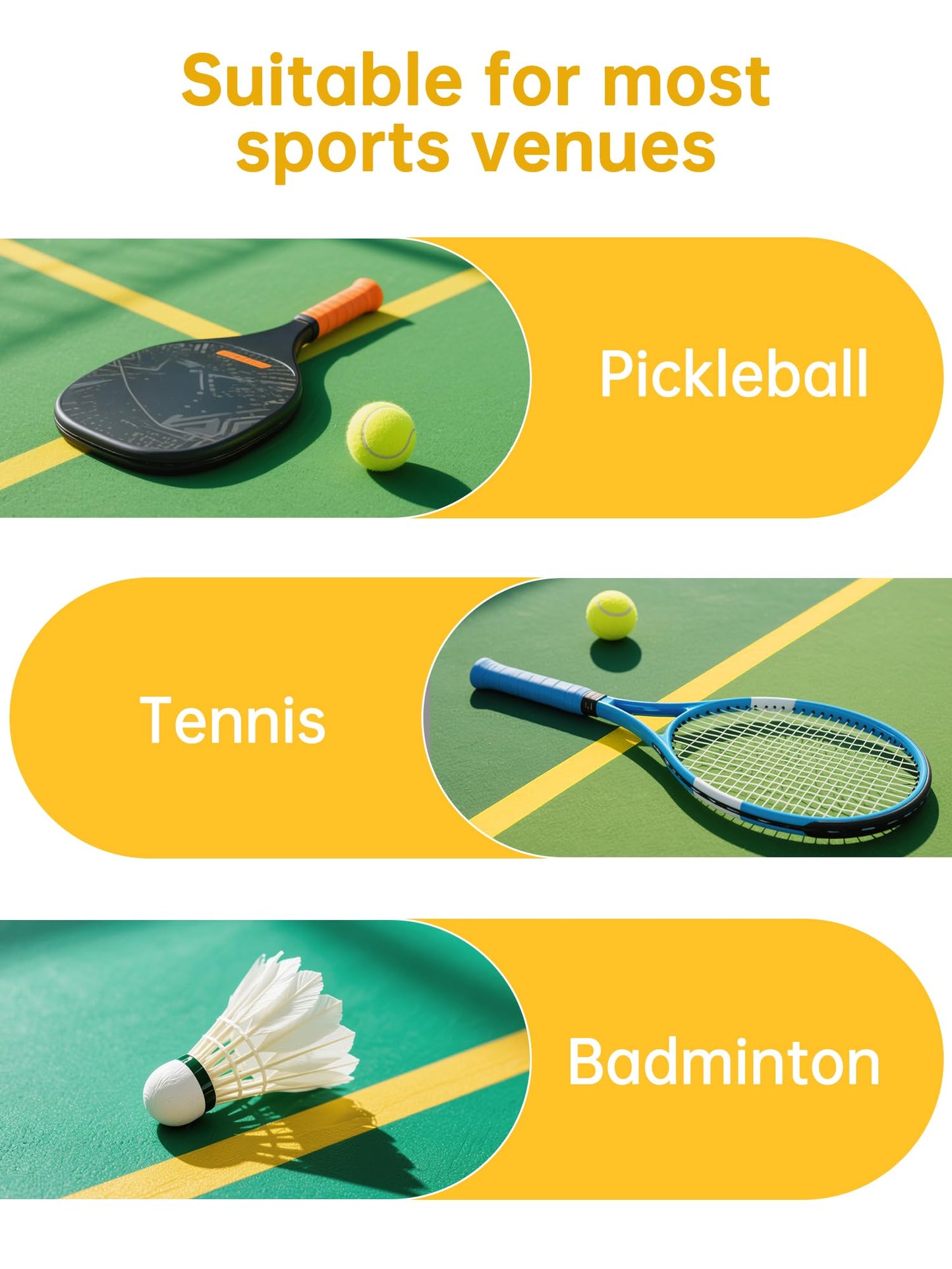 SONICTOP Pickleball Court Marking Kit, 2" x 263 ft Lengthened Pickleball Court Tape 5PCS Set Makes Full Size Outdoor Court Yellow Tape for Temporary Court Lines No Residue Easy Installation(Yellow)