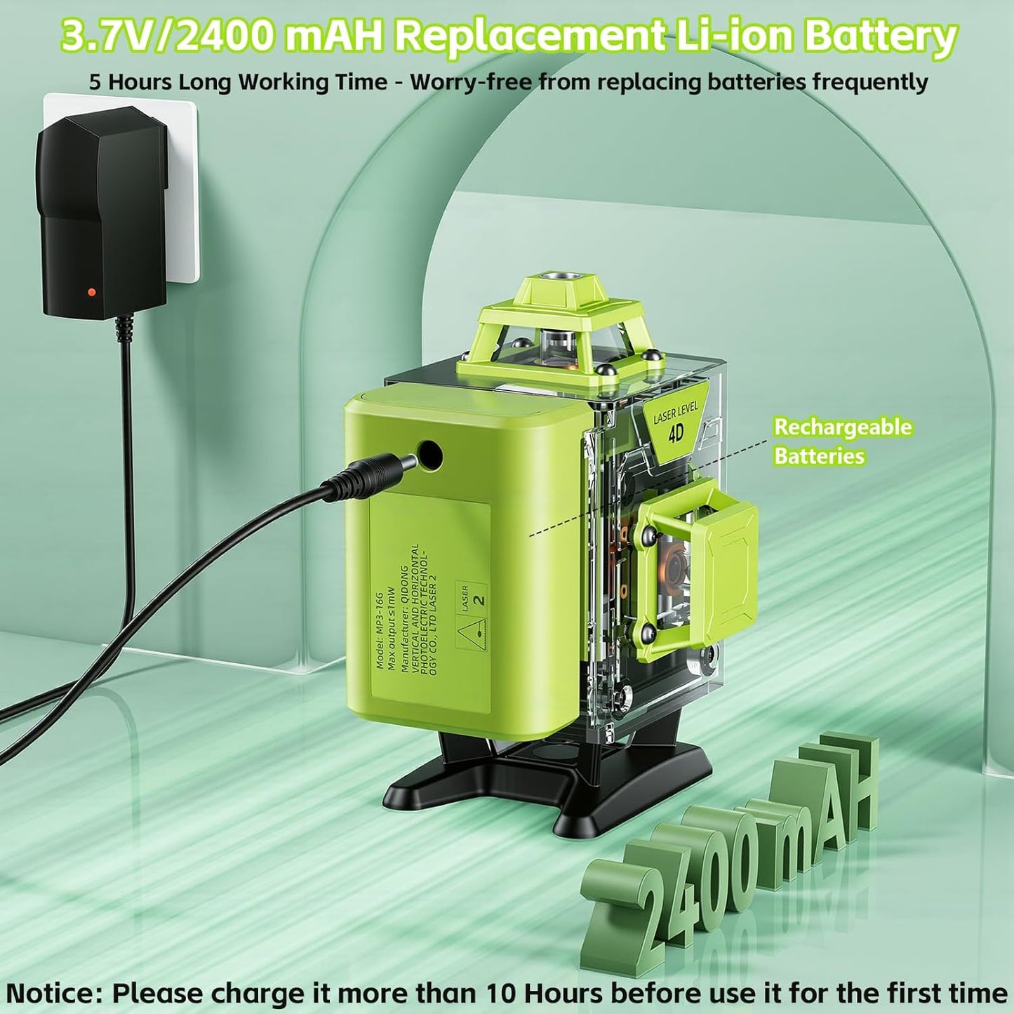 16 Line Laser Level - 360° Self-Leveling Green Laser Tool for Picture Hanging & Construction | Includes 2 Batteries, Magnetic Bracket, Remote Control