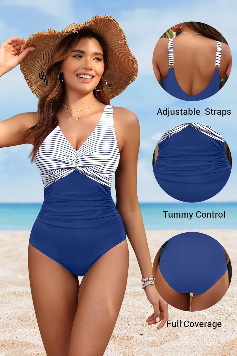 Women’s Tummy Control One Piece Swimsuit - Push Up Full Coverage Slimming Bathing Suit