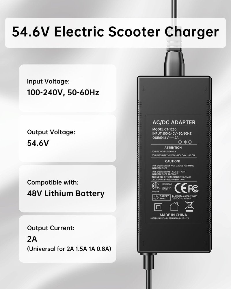 WUKUR 54.6V 2A Electric Scooter Charger 5 Connectors for 48V Lithium Batteries Compatible with Lectric XP 2.0/3.0, for Ecotric City/Beach, for Evercross H5/H7 Ebike