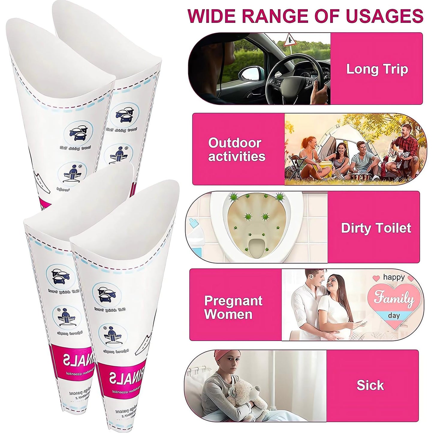 50PCS Female Urination Device Pee Funnel for Women Portable Disposable Female Urinal Funnel to Standing Pee for Pregnant, Wounded, Travel, Camping, Outdoor Activities(50 Counts)