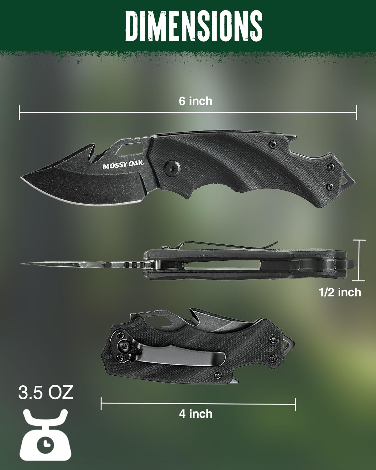 Mossy Oak Mini Folding Pocket Knife with G10 Handle, Black
