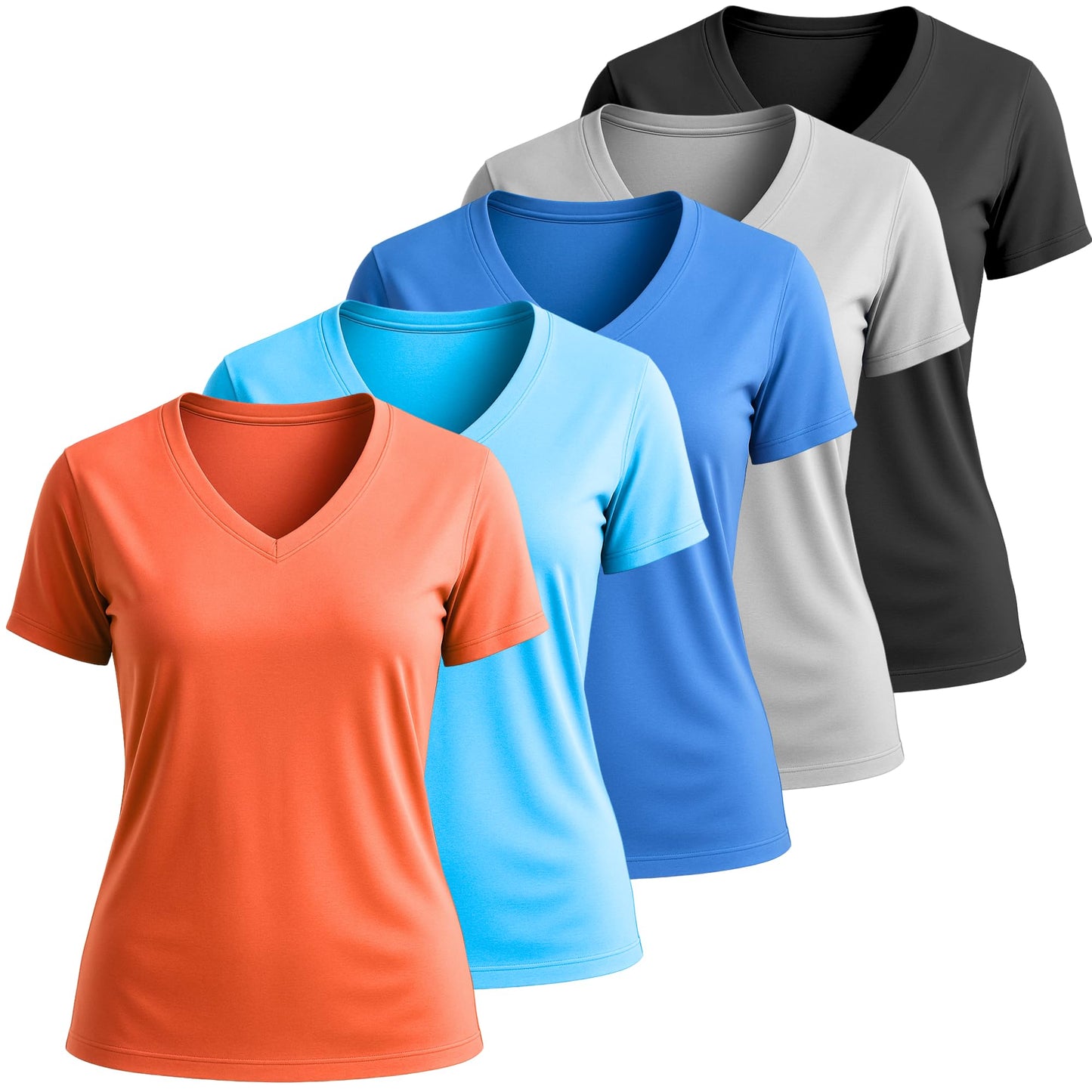 Lati Fashion 5 Pack Dry Fit Shirts for Women Workout Tops Short Sleeve V Neck Womens T Shirts for Yoga Running Pilates S-3X (US, Alpha, X-Large, Regular, Regular, Set3)