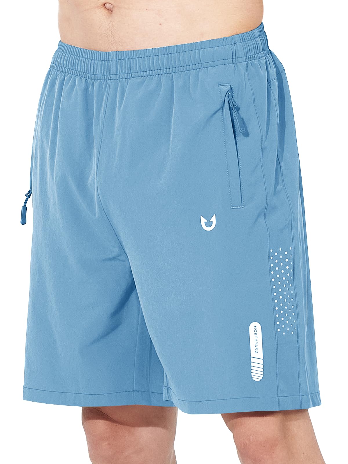 NORTHYARD Men's Athletic Running Shorts Gym Workout 7"/9"/5" Quick Dry Lightweight Sports Basketball Tennis 3 Zipper Pockets SkyBlue 2XL