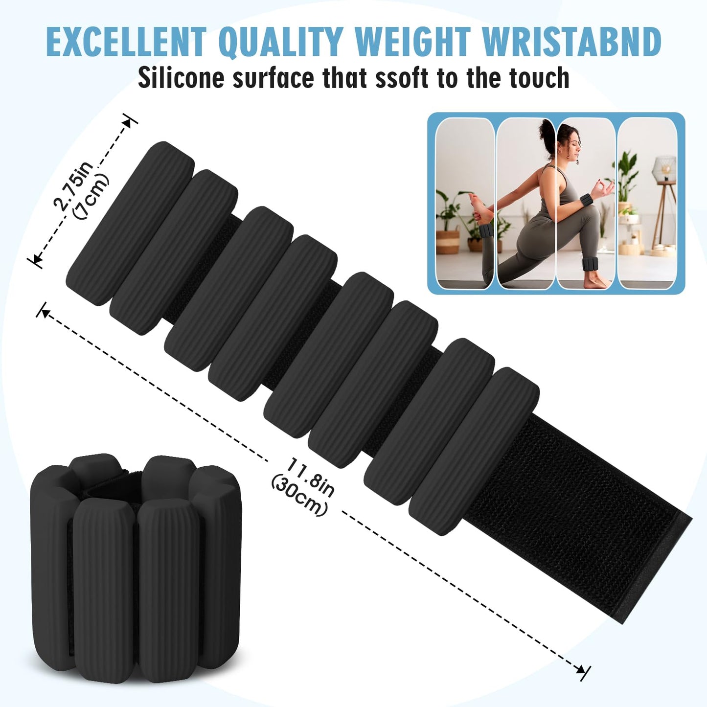 Wrist Weights Set of 2(1Lbs Each), Wearable Wrist Ankle Weights for Women & Men, Adjustable Arm & Leg Weights for Walking, Yoga, Swimming, Gym (Black)