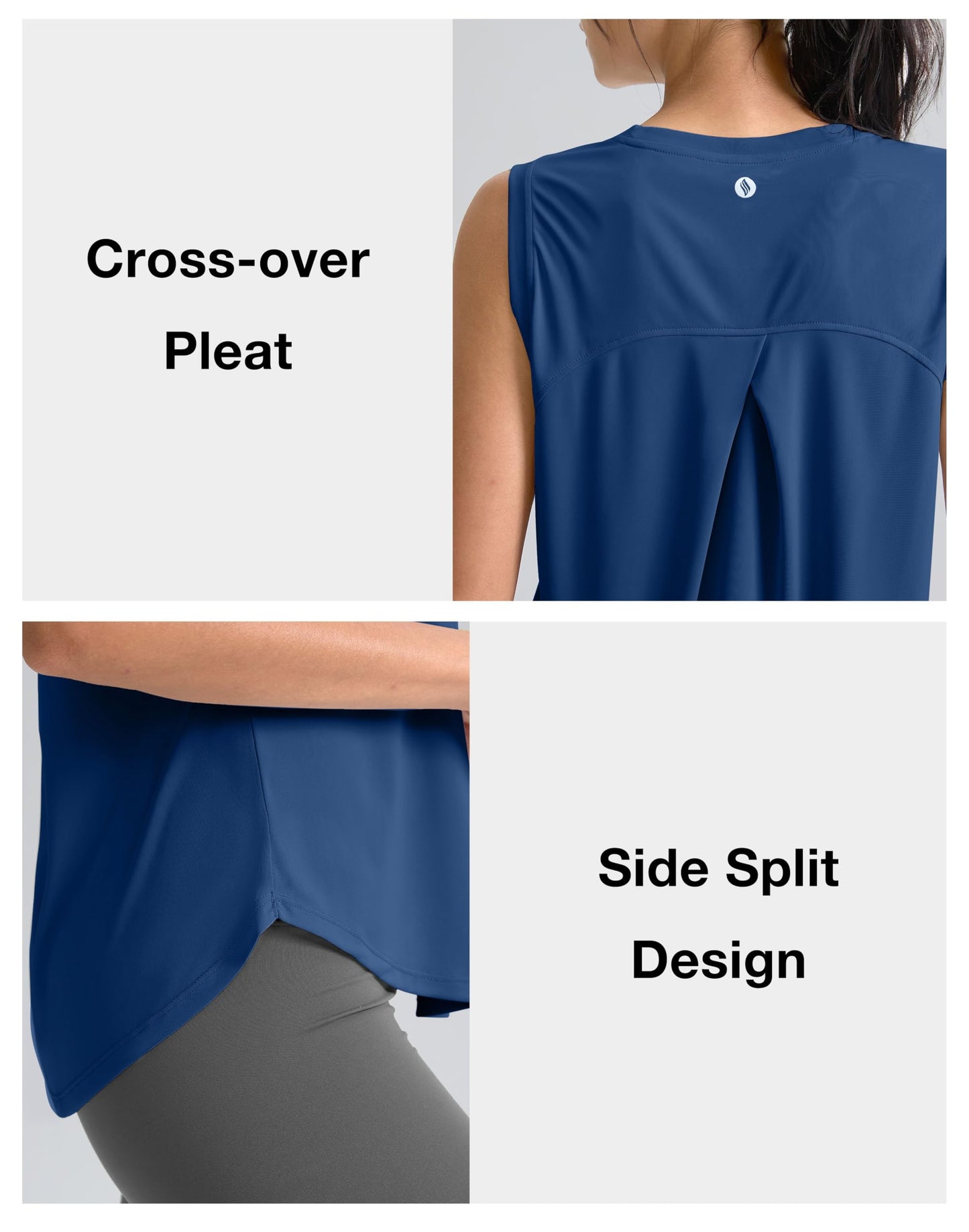 SANTINY Women's Sleeveless Workout Tops Breathable Lightweight Active Tennis Yoga Shirts Athletic Running Tank Tops for Women (Blue_XS)