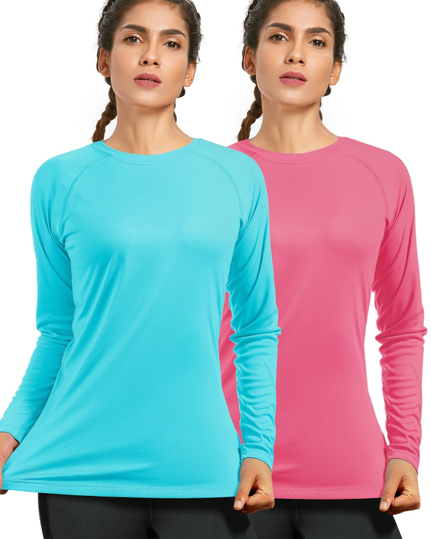 isnowood Womens Long Sleeve Rash Guard, 2 Pack UV UPF 50+ Sun Protection Shirts, Quick Dry Tops for Swimming Workout Hiking Running