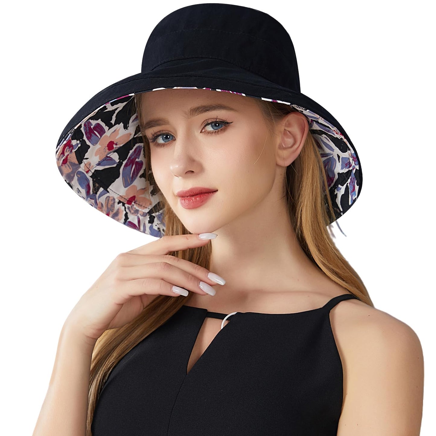 HUAMULAN Wide Brim Women Sun Hat Summer Beach Bucket Fishing Hats Reversible Packable UV Protection for Hiking Garden Travel
