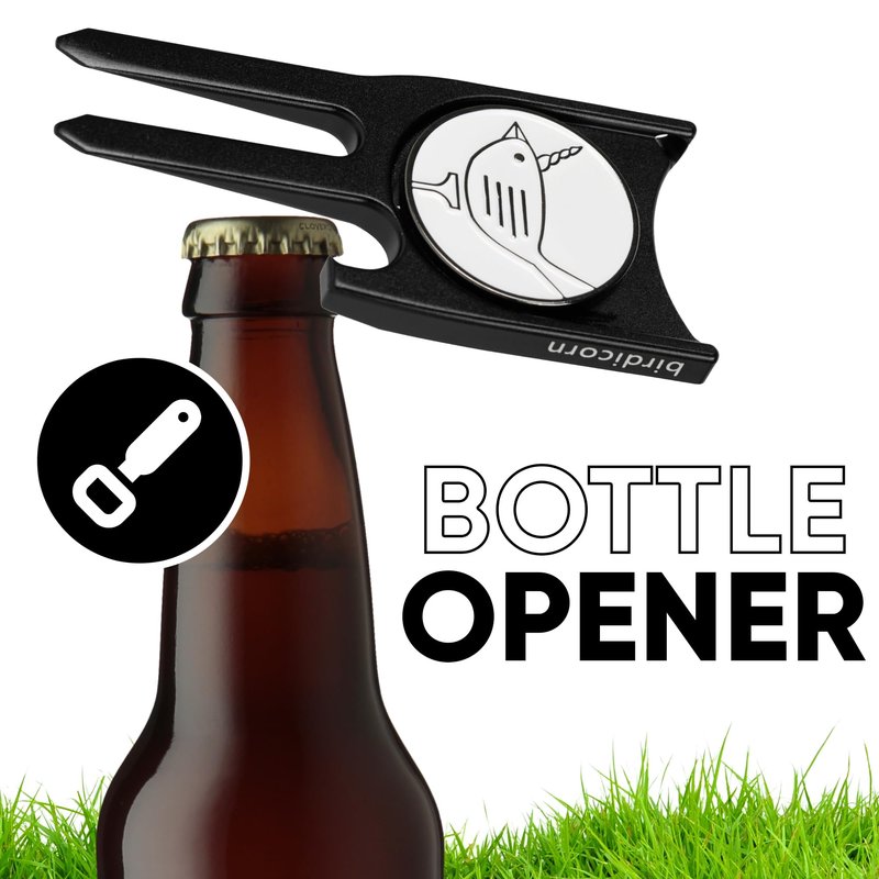 Birdicorn Golf Divot Repair Tool & Golf Ball Marker 6-in-1 Golf Divot Tool with Ball Marker, Line Stencil, Coin Holder, Putting Aimer, Bottle Opener, Club Rest