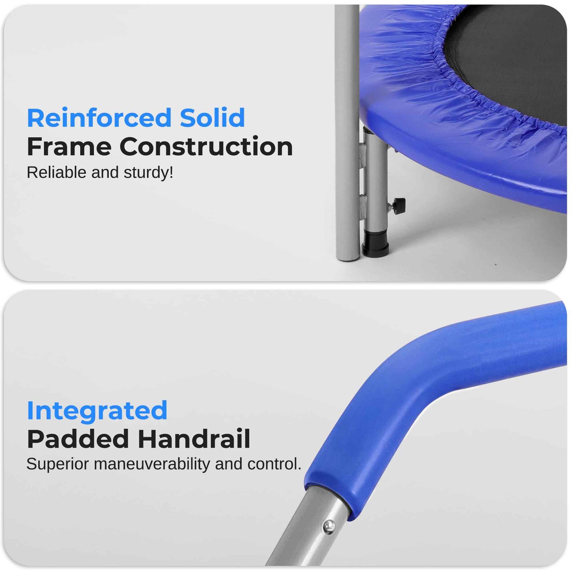 SereneLife 40" Foldable Mini Trampoline - Compact Fitness Trampoline for Kids Adults, Exercise Rebounder with Adjustable Foam Handle, Indoor/Garden Workout Equipment, Max Load 220 lbs, Deep Blue