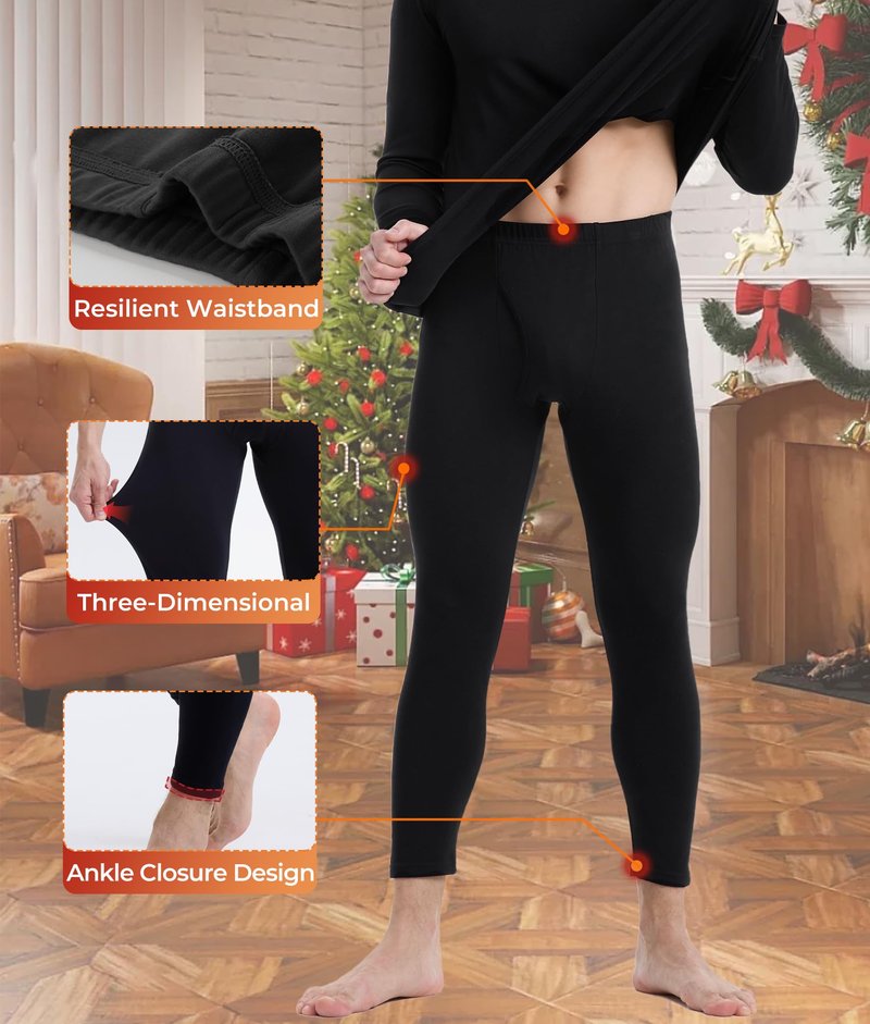 BAMBOO COOL BlazeBoo Men's Thermal Underwear with Soft Fleece Lined Base Layer Cold Weather Top Bottom Gift Set