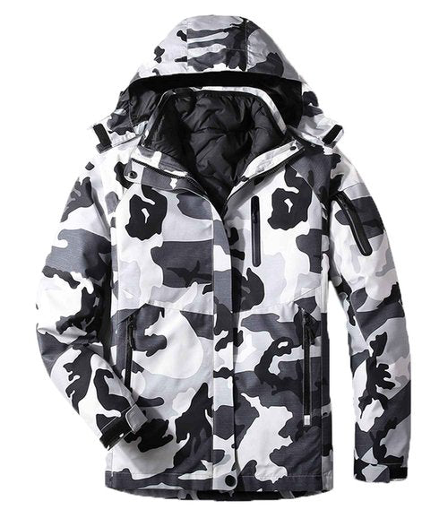 CLARIBEL Men's Outdoor Jacket Mountain Snowboarding Jackets Winter Snow Coat Warm Fleece Jacket Parka Camo Lightgray XL