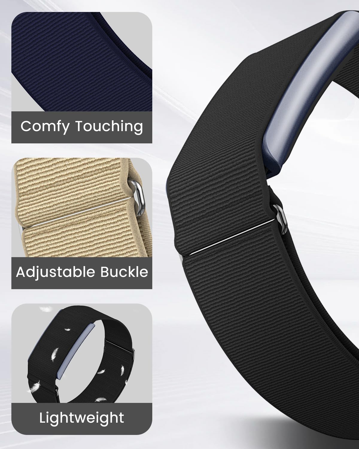 MAKCPOIMER Stretchy Nylon Sport Loop Compatible with Amazfit Helio Strap, Adjustable Elastic Fitness Tracker Wristband with Pre-Installed 22mm Pins (Black)