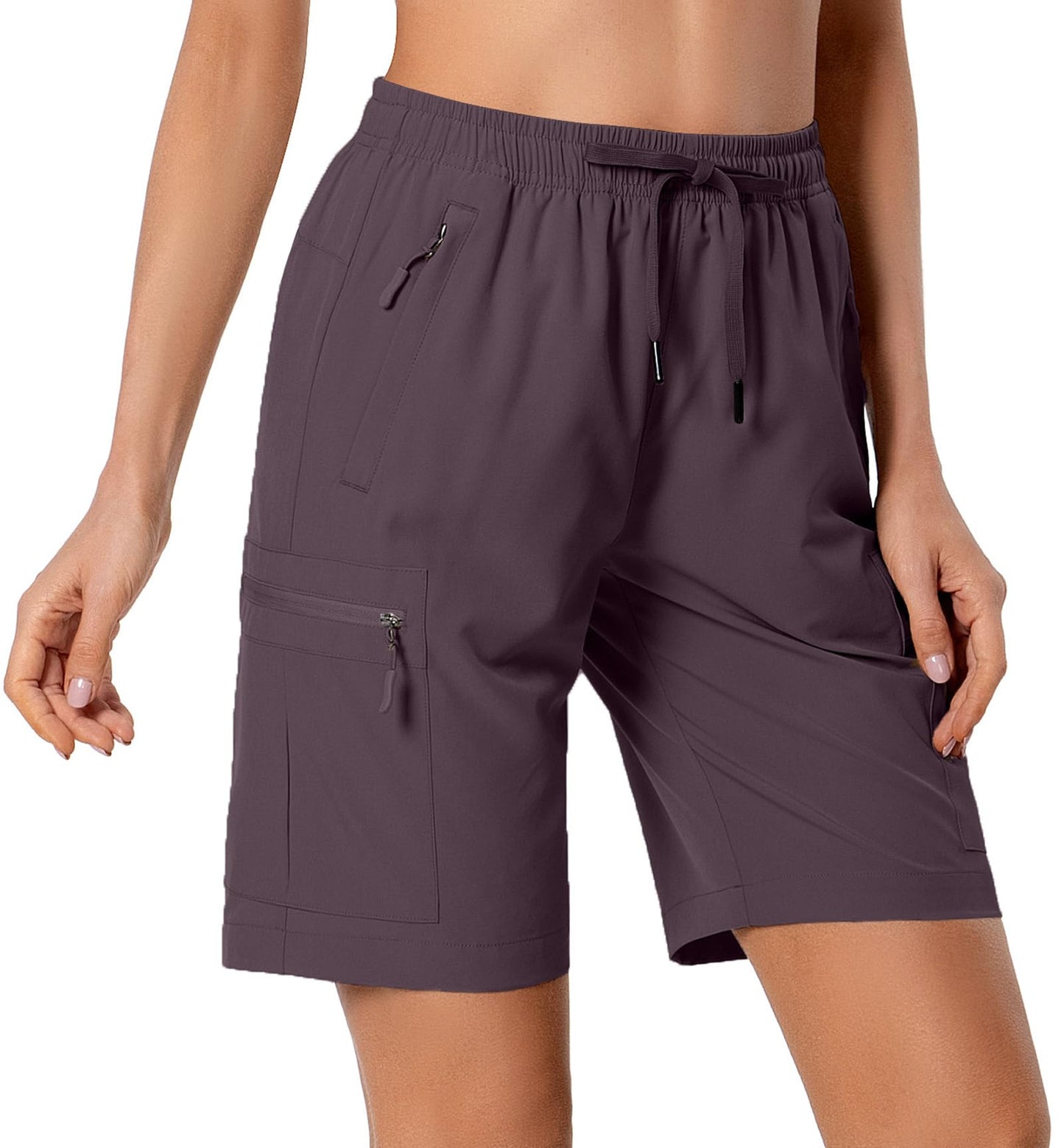 Hugut Women's Lightweight Hiking Cargo Shorts Quick Dry Athletic Shorts Camping Travel Golf Zipper Pockets Water Resistant Dusty Purple