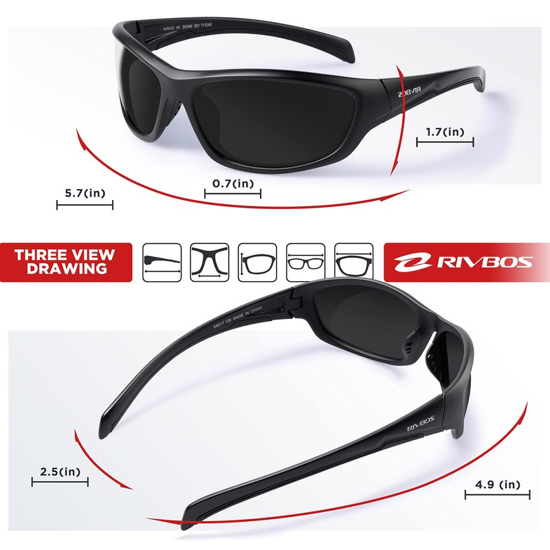 RIVBOS Polarized Sunglasses UV400 Protection for Men's and Women's Fishing, Cycling, and Outdoor Activities RB832-1 BlackGrey