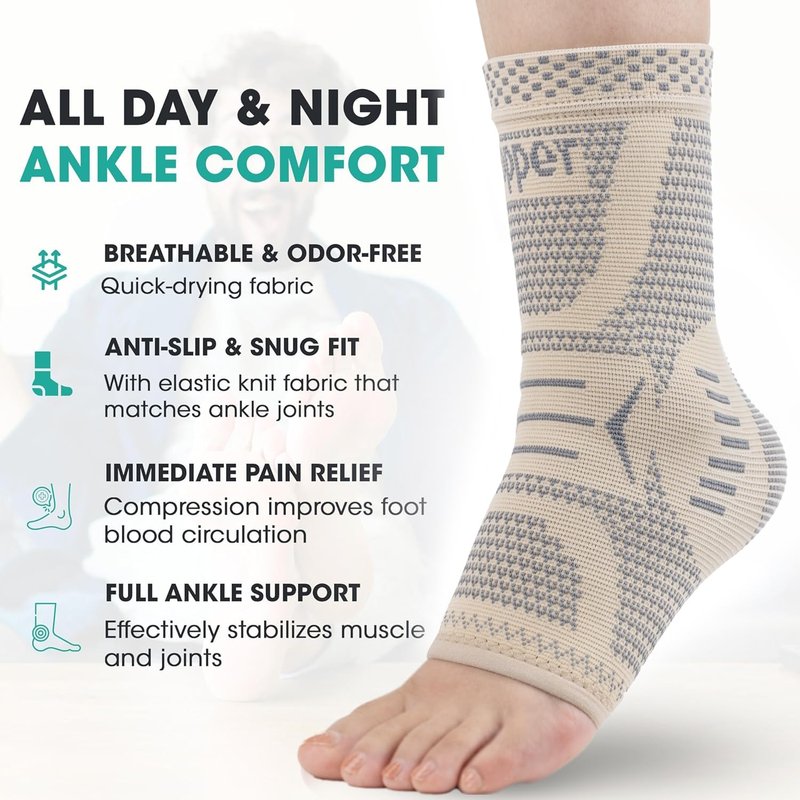Copper Infused Ankle Brace - Compression Sleeve for Sprains & Tendonitis | Skin Silver, Size S