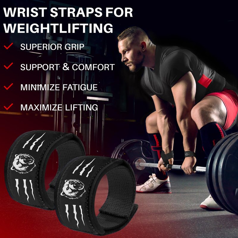 TECEUM Lifting Wrist Straps with Neoprene Padding Support – Black and White – Grizzly – Heavy Duty Wrist Workout Straps For Men and Women – Ideal for Powerlifting, Strength Training, Bodybuilding