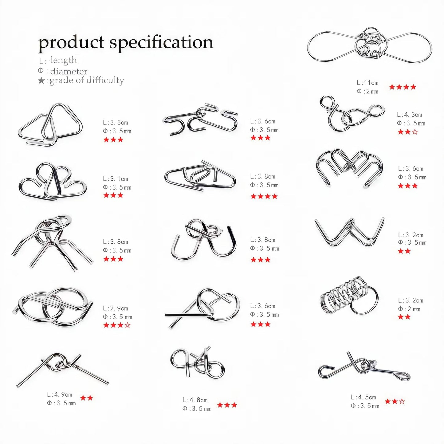 GEKELI Metal Wire Puzzle Set of 24 with Pouch,Brain Teaser IQ Test Disentanglemen Iron Link Unlock Interlock Game Chinese Ring Magic Trick Toy for Party Favor Kids Adults Challenge