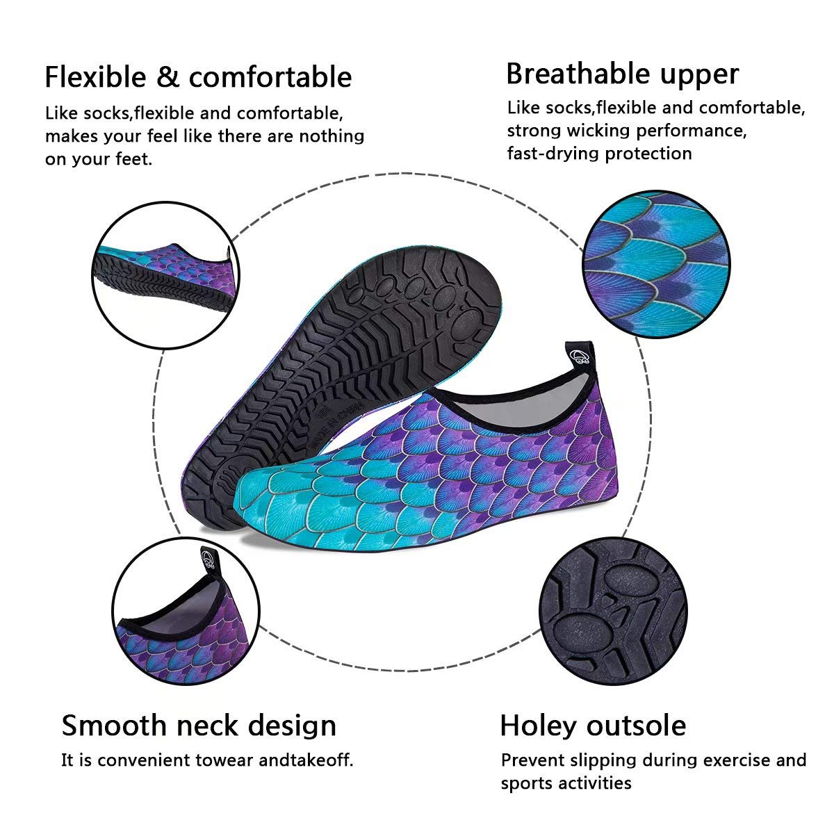 Water-Shoes-Swim-Shoes Quick-Dry Barefoot Aqua-Socks-Beach-Shoes for Pool Yoga Surf for Women-Men(Fish-Scale/blue-green-38/39)