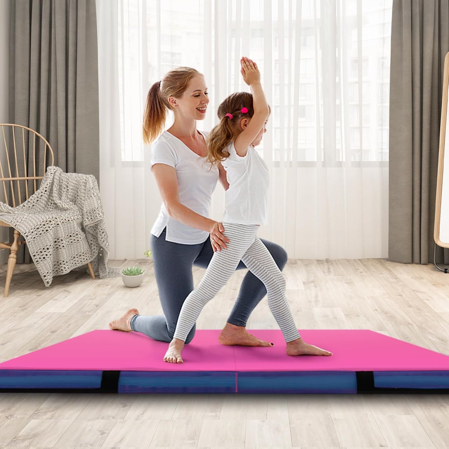 Goplus Thick Folding Gymnastic Mat - 4" Bi-Fold Fitness Mat with Carrying Handles & PU Leather Cover | Ideal for Home Gym Workouts