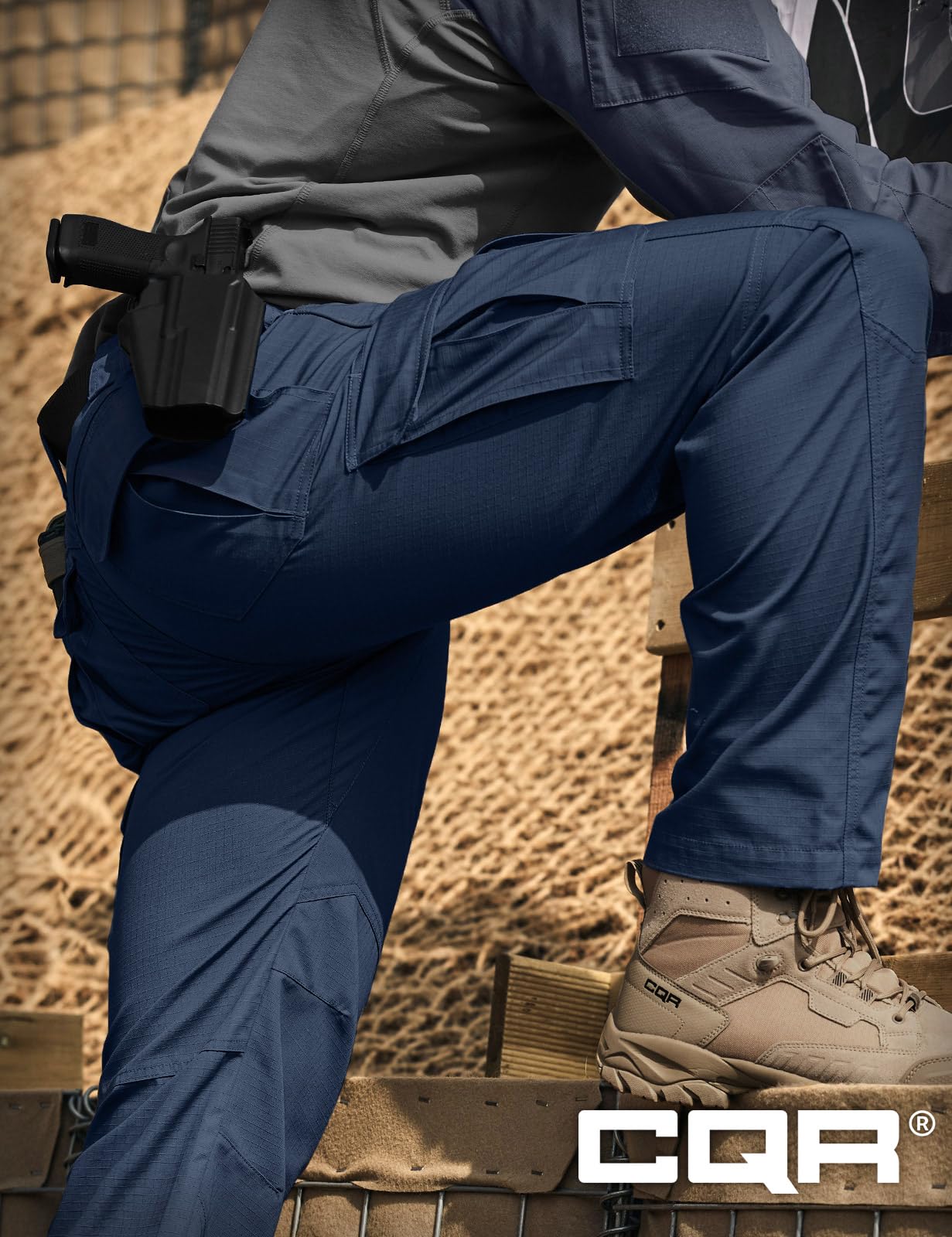 CQR Men's Tactical Pants, Water Resistant Ripstop Cargo Pants, Lightweight EDC Work Hiking Pants, Outdoor Apparel, Raider Midnight Blue, 32W x 32L