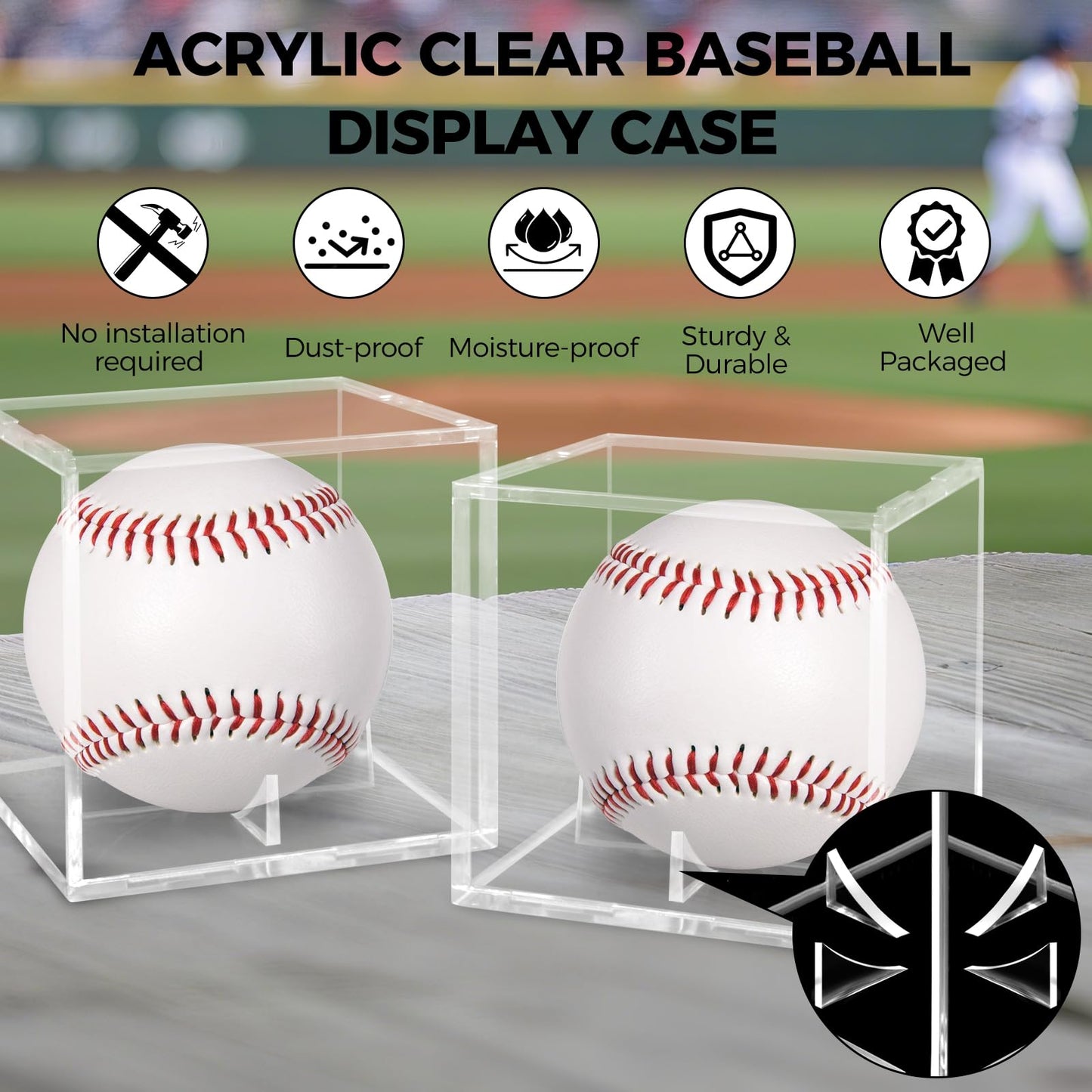 Guirnd 2 Pack Baseball Display Case, UV Protected Acrylic Baseball Holder Display case, Cube Memorabilia Autograph Ball Protector Boxes for Official Size Ball