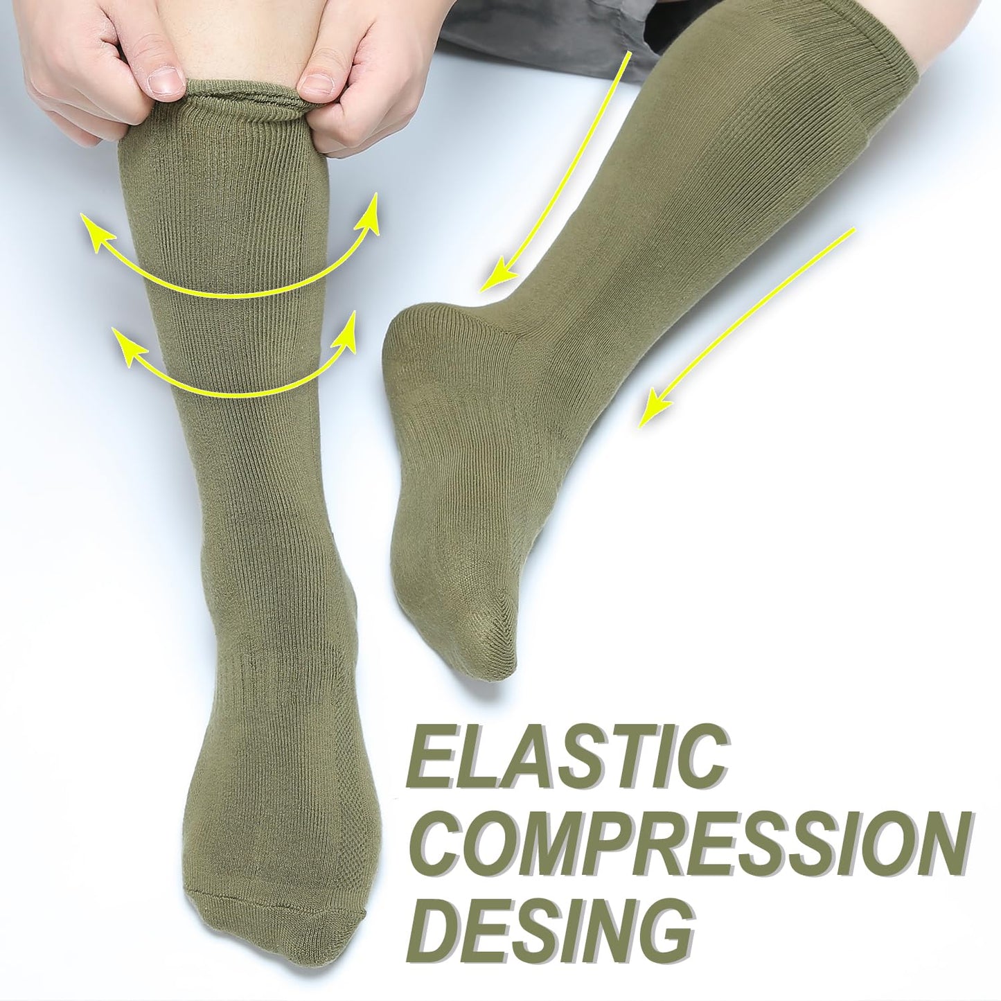 Freshpairs Men's Hiking Socks, Military Green Over the Calf Socks for Hunting and Boots,4 Pack