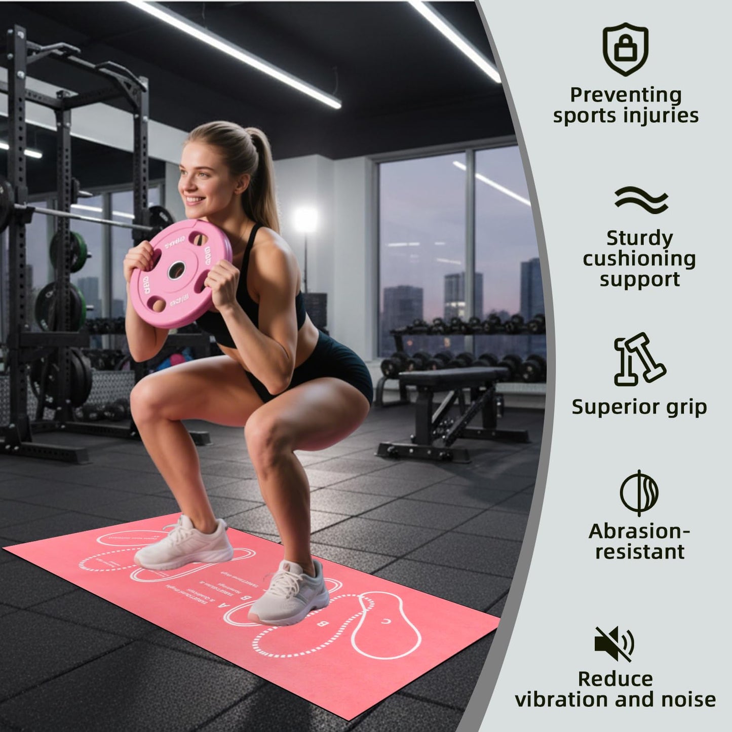 Workout Squat Pad with Foot Position, Non-Slip & Stabilizing Squat Mat, 31'' X 13.6'' Gym Pad for Squats, Leg Training and Lunges, Portable Mat is the Ideal for Fitness Enthusiasts (Pink)