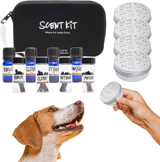 Pup Scent Work Starter Kit | Dog Scent Training with Essential Oils - Anise, Birch, Clove & Vetiver Flavors | Portable Aid Kit