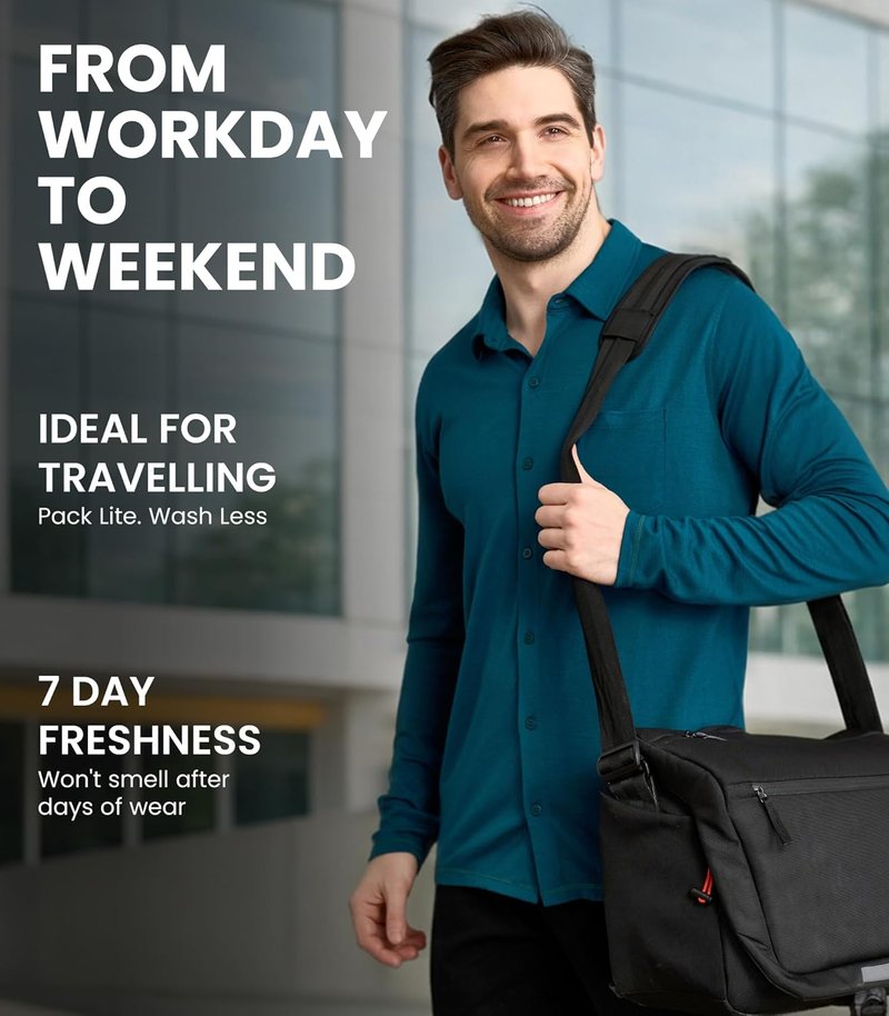 Merino Wool Shirts for Men - Lightweight Breathable Button-Up in Long & Short Sleeve Options