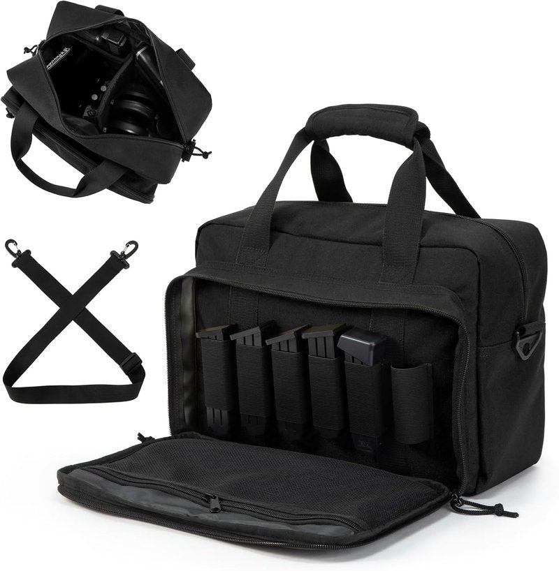 PROFOCUS Small Range Bag - Dual Pistol Handgun Carrying Case with Lockable Zippers | Ideal for Ammo & Revolvers
