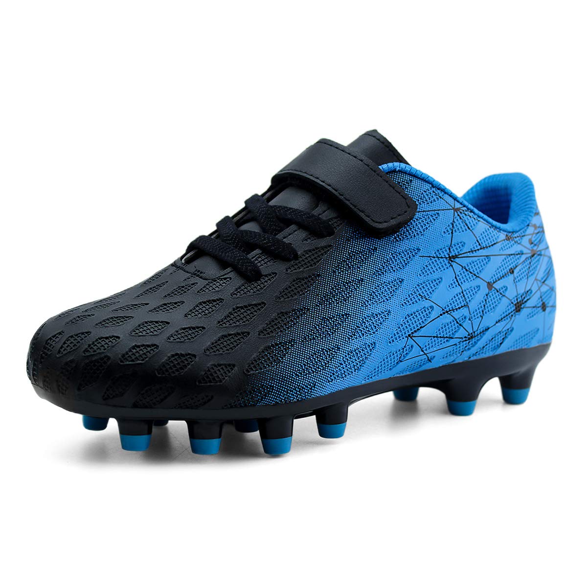 brooman Kids Firm Ground Soccer Cleats Boys Girls Athletic Outdoor Football Shoes(3.5,Black Blue)