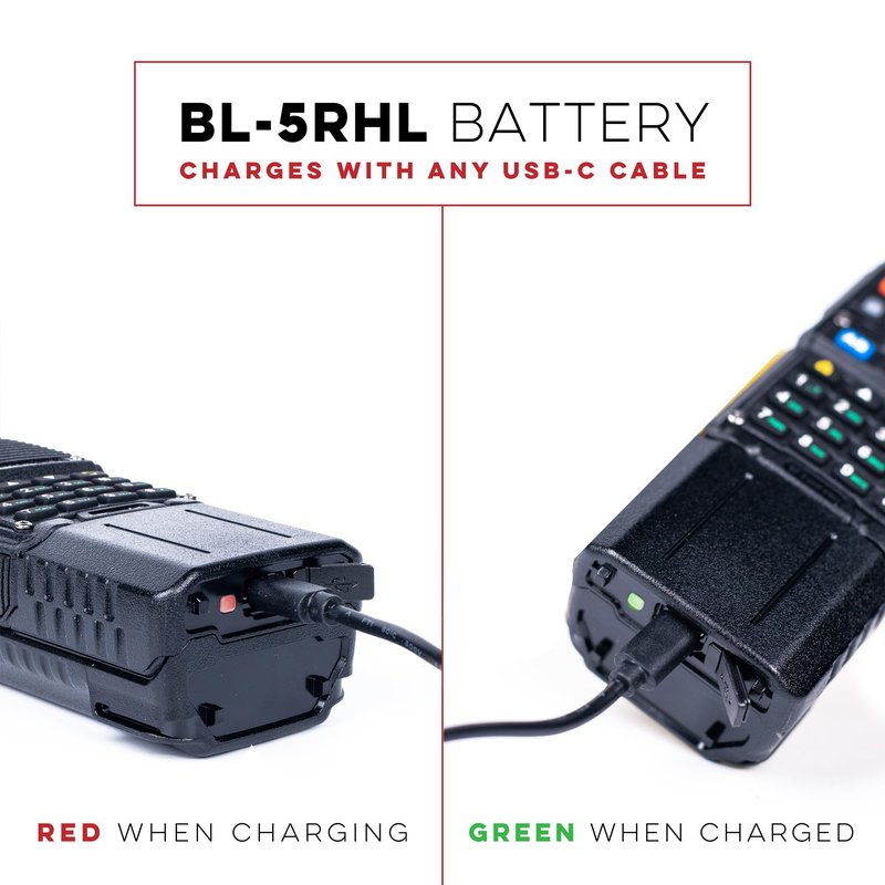 BTECH BL-5RHL 5200mAh USB-C Charging Li-ion Battery Pack, OEM Original Capacity Battery for BaoFeng BF-F8HP PRO and BL-5RH Series Radios