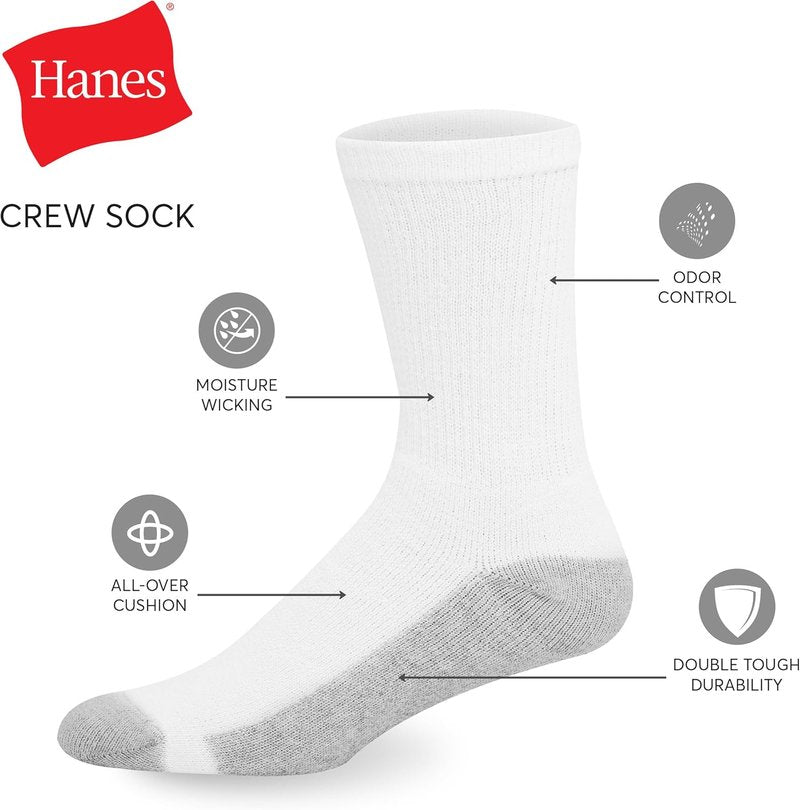 Hanes Men's Double Tough Moisture-Wicking Crew & Ankle Socks - Black & White Multi-Packs