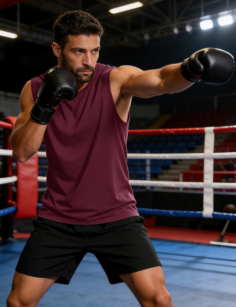 Cotrasen Mens Tank Top UPF 50+ Cotton Sleeveless Shirt Lightweight Casual Gym Workout Cooling Muscle Tee Shirt Wine Red 2XL