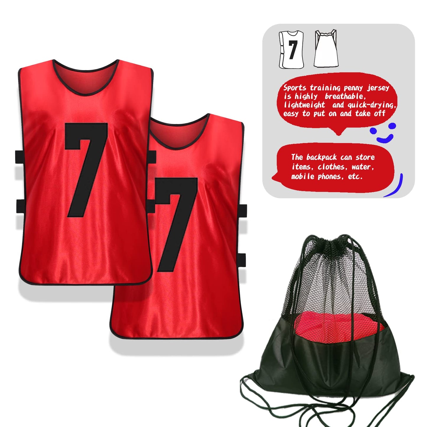 PULUOMASI 12 Pcs Team Sports Pinnies for Youth,Numbered Practice Jerseys