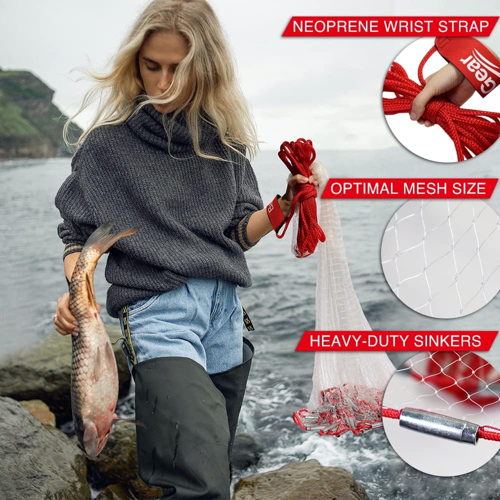 Cast Net for Bait Fishing - 3ft to 12ft Radius, 3/8 or 1/4 Inch Mesh | Professional Grade for Freshwater & Saltwater