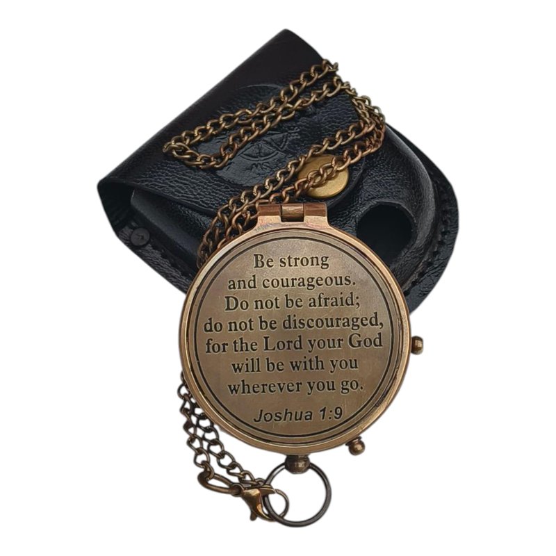 Be Strong Engraved Brass Compass with Leather Case – Inspirational Gift for Son, Husband, or Friend – Handmade Nautical Pocket Compass for Graduation, Birthday, or Retirement