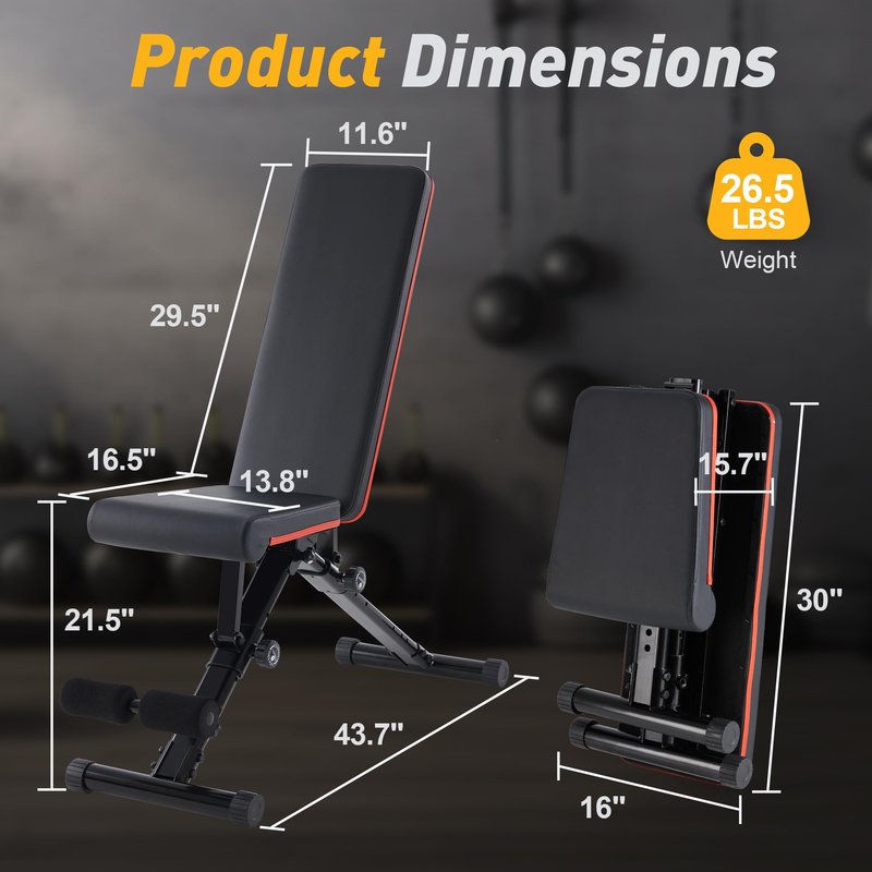 Aidoly Adjustable Weight Bench, Workout Bench 795 lbs Capacity with 72 Multi-Position Settings, Foldable Incline Decline Flat Exercise Bench for Bench Press, Sit Up, and Strength Training
